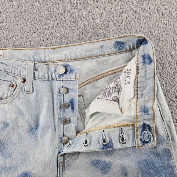 Levis Jeans Women 29x30 Blue 501 Skinny Premium High Rise Bleach Dyed Button Fly - Picture 3 of 16